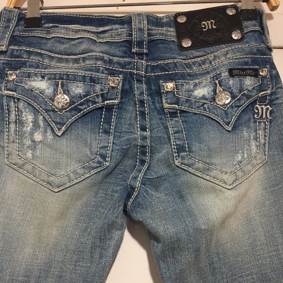 MISS ME DISTRESSED BOOT CUT JEANS SIZE 26 - Picture 2 of 11